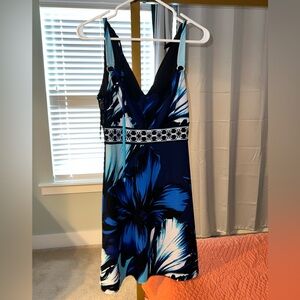 White House Black Market Navy and White Floral Maxi Dress